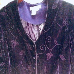 Rich Eggplant colored with fine Floral and Vine designs. Size PL